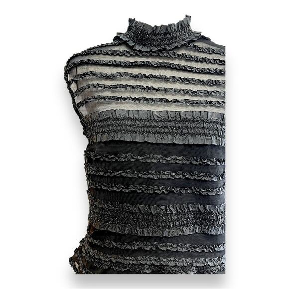 TADASHI Neiman Marcus Sheer Black Mini Ruffle Black Sparkle Cap Sleeve Top 8 - Picture 10 of 16